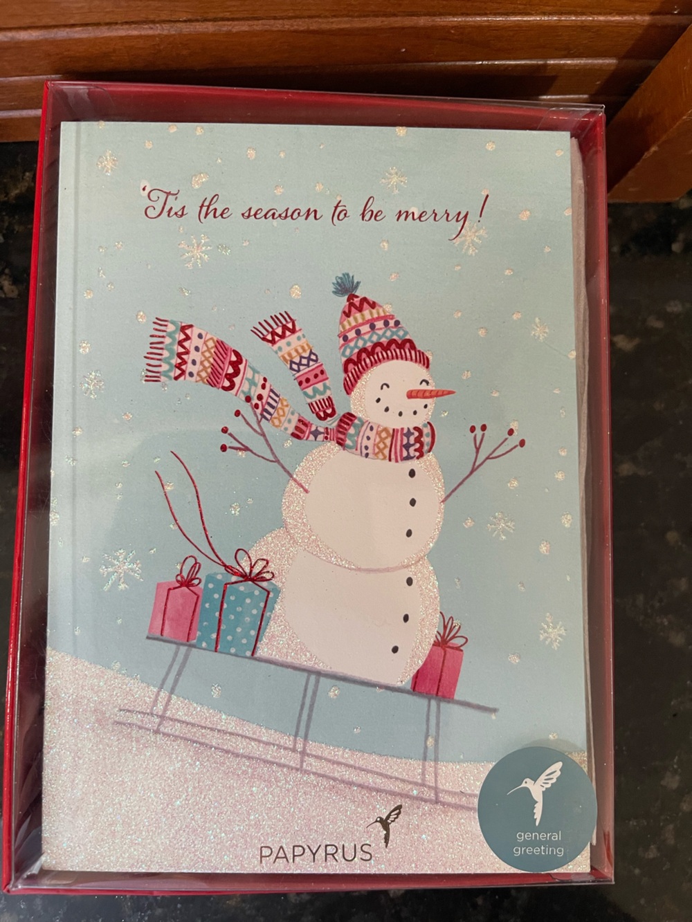Papyrus Light Blue Snowman Holiday Cards with Pink & Teal Accents